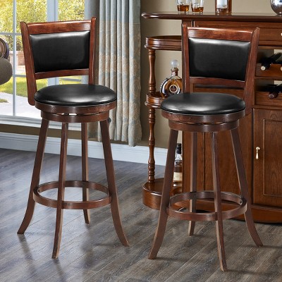 Espresso Swivel Bar Stool with Leather Cushion and Wood Frame