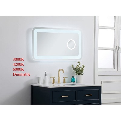 Glossy White 28"x12" LED Mirror with Magnifier & Color Temp Control