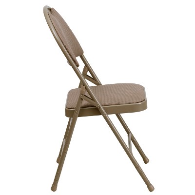 Hercules Series Premium Beige Fabric High-Back Metal Folding Chair