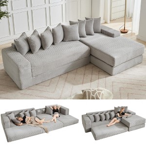 Oversized Cloud Sectional Couch,L-Shaped Sectional Sofas Bed with 8 Pillows, Right Facing 3-Seat Corduroy Modular Sofa with Magazine Bag, No Assembly - 1 of 4