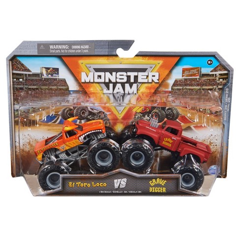 6061206  Monster Jam, 2-Pack Official Grave Digger and El Toro Loco Clip &  Flip Monster Trucks, 1:43 Scale Kids Toys for Boys