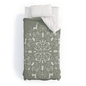 Twin Extra Long Pimlada Phuapradit Winter Forest 1 Polyester Duvet Cover + Pillow Shams Gray - Deny Designs - 1 of 4