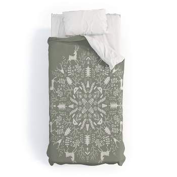Twin Extra Long Pimlada Phuapradit Winter Forest 1 Polyester Duvet Cover + Pillow Shams Gray - Deny Designs