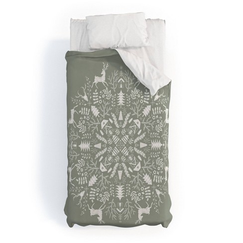 Twin Extra Long Pimlada Phuapradit Winter Forest 1 Polyester Duvet Cover + Pillow Shams Gray - Deny Designs - image 1 of 4