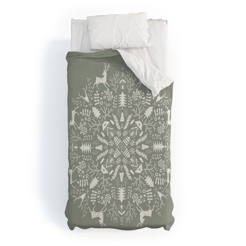 Twin Extra Long Pimlada Phuapradit Winter Forest 1 Polyester Duvet Cover + Pillow Shams Gray - Deny Designs, 1 of 9