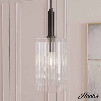 Matte Black Cylinder Pendant Light with Clear Fluted Glass Shade