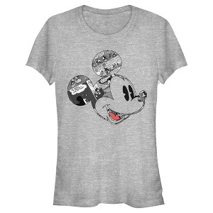 Juniors Womens Mickey & Friends Comic book Mickey Mouse Face T-Shirt - 1 of 4
