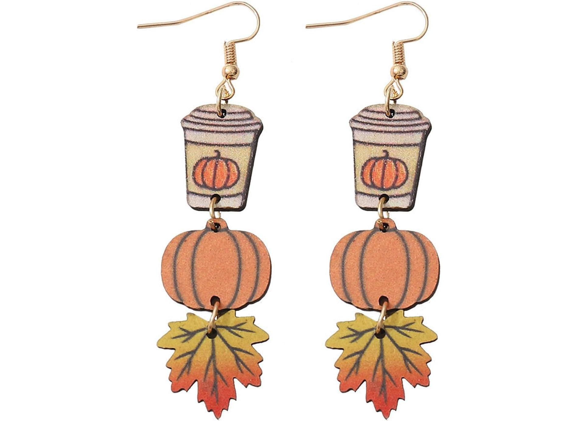 Cute Halloween Wood Earrings: Bat & Pumpkin Ghost Dangle Design for Costume Parties