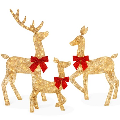 Best Choice Products 4ft 3-piece Lighted 2d Christmas Deer Set Outdoor ...