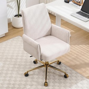 RISOKEYS Ergonomic Desk Chair - Swivel Stripes Velvet Task Chair with Adjustable Height, Wheels & Golden Base for Home Office,Bedroom,Study - 1 of 4