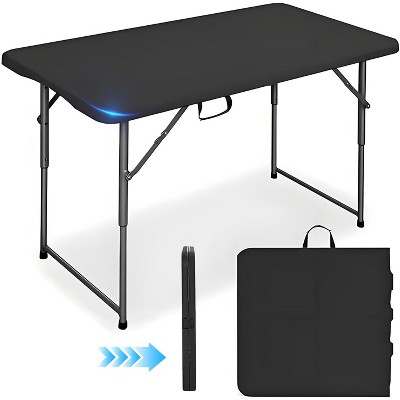Musment 4ft Plastic Folding Table, Adjustable Height Indoor Outdoor Heavy Duty Portable with Handle, Lock for Picnic