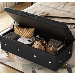 Hooseng End of Bed Storage Bench Safety,  PU Storage Bench with Button Tufted, Storage Ottoman Bench with Flipping Lid and Storage - 1 of 4