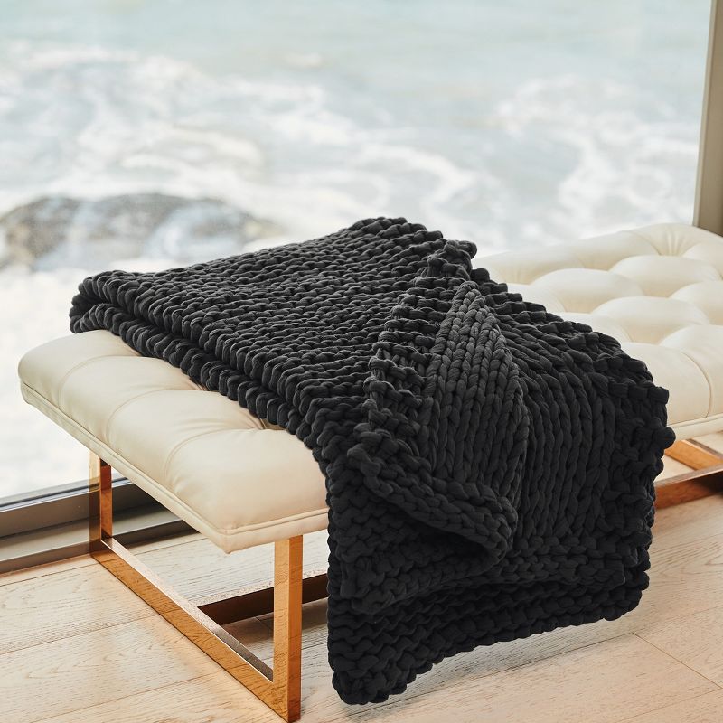 Handmade Chunky-Knit Weighted Blanket, 100% Cotton No Fillers, All-Season Soft & Calming by California Design Den, 3 of 11