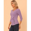 INSPIRE CHIC Women's V Neck 3/4 Sleeves Solid Knitted Buttons Decor Ruched Blouse - 2 of 4