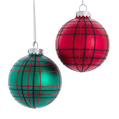 Kurt Adler 80 Mm Red And Green Plaid Glitter Balls, 6-piece Set : Target