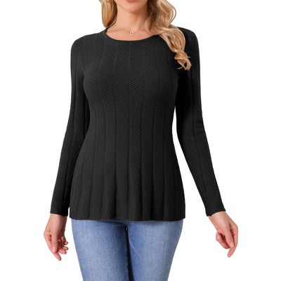 INSPIRE CHIC Women's Long Sleeve Crew Neck Stretch Peplum Hem Knit Casual Sweater