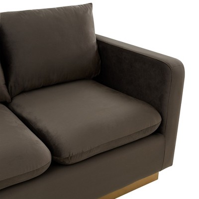 Modern Mid-Century Gray Velvet Loveseat with Gold Frame