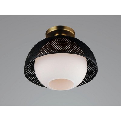 Matte Black and Satin Brass Globe Flush Mount with White Glass Shade