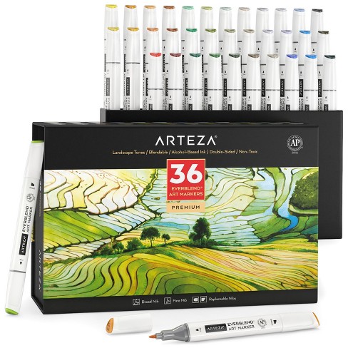 Arteza Dual Tip Sketch Markers TwiMarkers Art Supply Set, Assorted Colors -  48 Pack 