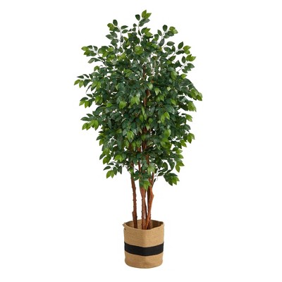 Nearly Natural 7-ft Sakaki Artificial Tree In Handmade Natural Cotton ...