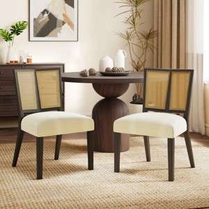 Rattan Armless Dining Chair Set of 2,Upholstered Dining Chair with Rattan Back,Mid Century Rubberwood Dining Chair for Kitchen-Koiai - 1 of 4