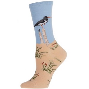 Memoi Women's Seagulls Limited Edition Cotton Blend Crew Sock Beige 9-11 - 1 of 4