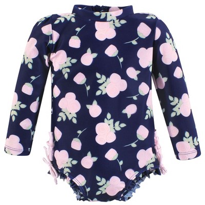 Hudson Baby Girls Rashguard Toddler Swimsuit, Navy Floral, 6-7 Years ...