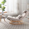 Solid Wood Ergonomic Beige Rocking Chair, PU Accent Chair with Retractable Footrest - Maison Boucle - 2 of 4