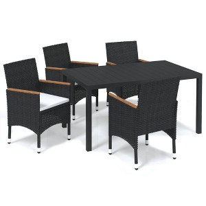 vidaXL 5 Piece Patio Dining Set with Cushions Poly Rattan - Black and Brown 59.1" Table Length 4 Chairs - 1 of 4