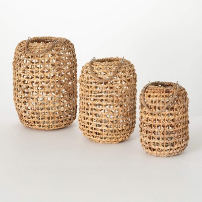 Sullivans 16", 11.5" & 14" Natural Rattan Lantern Set of 3, Brown