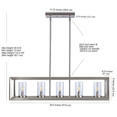 Anna 38.5" Nickel Linear 5-Light LED Glass Pendant