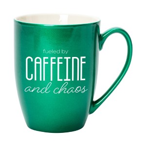 Elanze Designs Fueled By Caffeine And Chaos Emerald Green 10 ounce New Bone China Coffee Cup Mug - 1 of 4