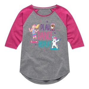 Girls' JoJo Siwa Play Dance Repeat  - Athletic Heather/Fuchsia - X-Large - 1 of 4
