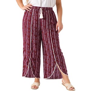 Agnes Orinda Women's Plus Size Split Elastic Waist Flowy Striped Casual Wide Leg Fashion Pants - 1 of 4