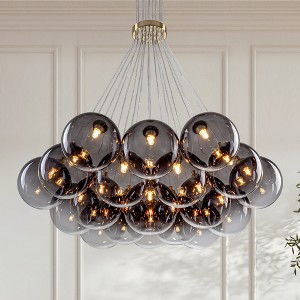 Rennnsan Lumi 19-Light Brass Modern Glam Bubble Chandelier, Sputnik Globe Chandelier with Gradient Gray Glass Shades for Living Room - 1 of 4