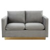 LeisureMod Nervo Mid-Century Modern Upholstered Velvet Loveseat with Gold Frame - 3 of 4