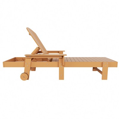 Teak HDPE Adirondack Outdoor Chaise Lounge with Fixed Arms