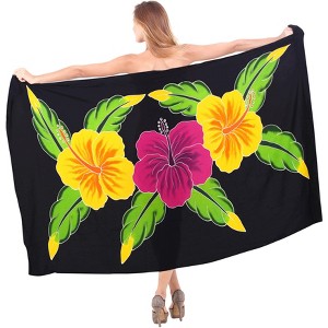 LA LEELA Women's Summer Beach Wrap Bikini Wraps Sarong Coverup Skirt Bathing suit Swimsuit Swimwear Cover Up for Women One Size Black, Floral - 1 of 4