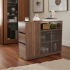 Mshliw Modern Kitchen Sideboard with 2 Sliding Glass Doors, 3 Drawers and Open Shelf, Small Countertop Storage Cabinet for Kitchen, Dining Room - 2 of 4