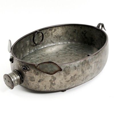 Gibson Urban Market Life on the Farm 20.5 Inch Oval Antique Silver Figural Pig Serving Tray
