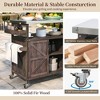 BAOURE Outdoor Kitchen Island with Stainless Steel Top, Farmhouse Solid Wood Grill Table with Spice Rack & Lockable Wheels - Dark Brown - 2 of 4