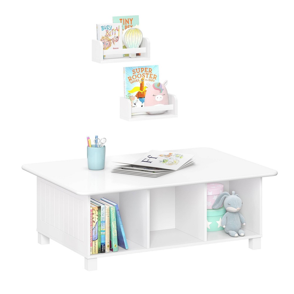 RiverRidge Kids' Desk/Activity and Play Table with 6 Storage Cubbies with 2 10" Floating Bookshelves White: MDF Toddler Desk for Creativity