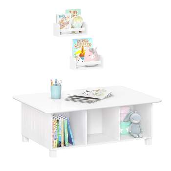 3pc Kids' Activity Table Set with 2 Bonus 10'' Floating Wall Bookshelves White – RiverRidge