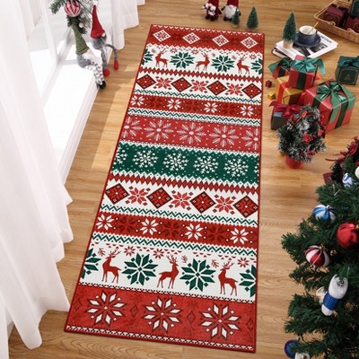 Christmas Area Rug Washable Xmas Snowflakes Rugs Indoor Non-Slip Low Pile Holidays Decorative Accent Rug