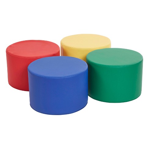 Round Ottoman, Colorful Flexible Foam Seat, 12in Seat Height, 4-Piece