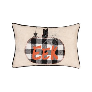 C&F Home 14" x 20" Franklin Plaid Black Pumpkin "Eek" Spider Web Halloween Linen Accent Throw Pillow - 1 of 4