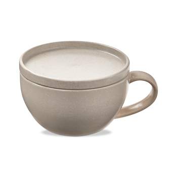 TAG Logan Collection Stoneware Soup Mug with Lid Cream Beige 24 oz.