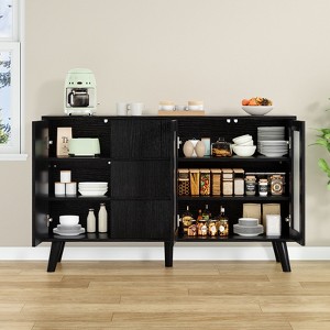 Racxily 55.5" Farmhouse Buffet Cabinet, Coffee Bar with 3 Drawers & Pop-Up Doors for Dining Room & Kitchen - 1 of 4