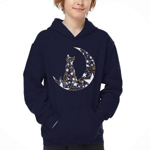 LA Pop Art Cat Sitting On Moon - Boy's Word Art Hooded Sweatshirt - 1 of 4