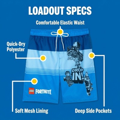 LEGO Fortnite Men's Printed Drawstring Elastic Waist Bathing Suit Peely Blue Small — фото 5